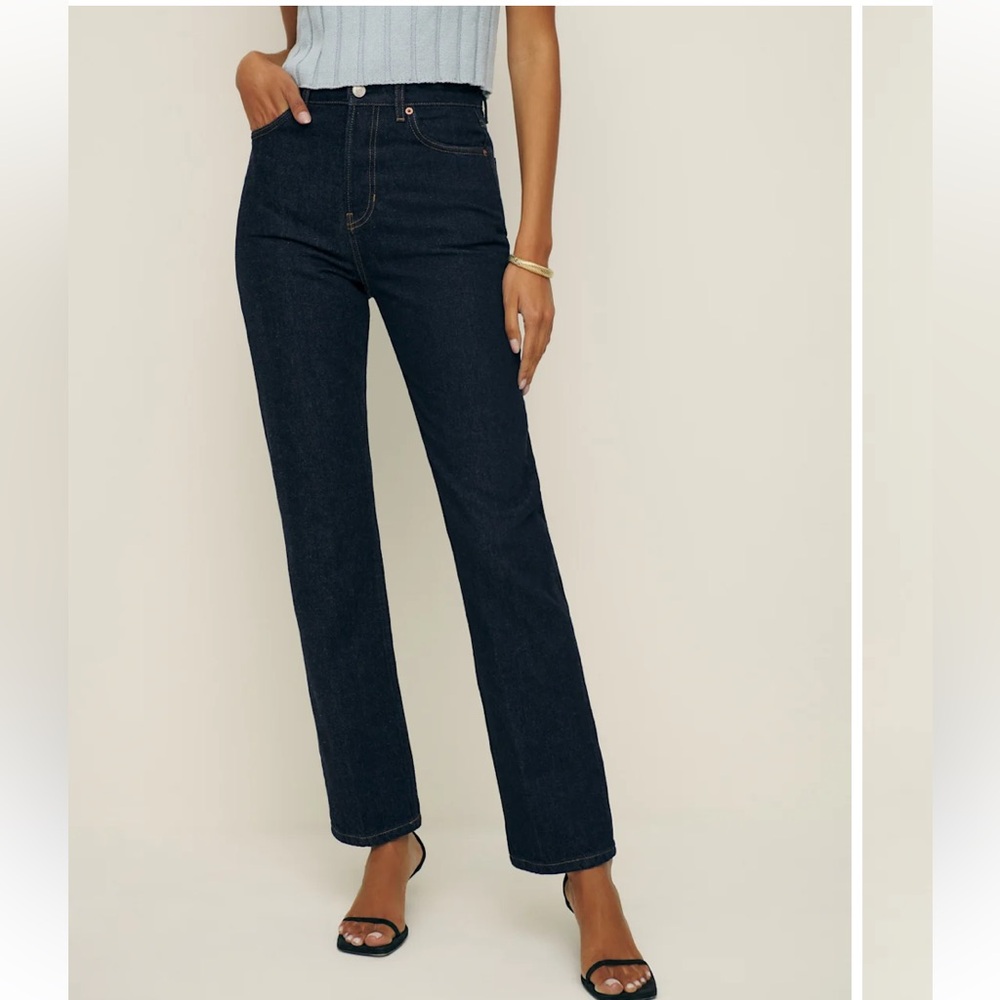 Reformation High-Rise Straight Jeans in Dark Indigo - Picture 10 of 12